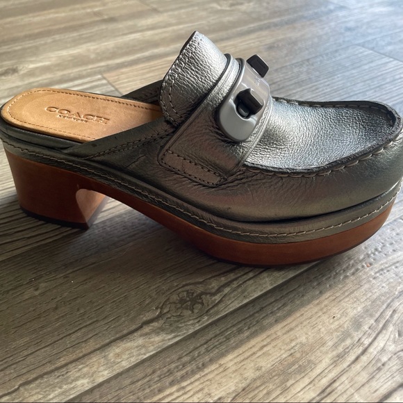 Coach Silver Metallic Clogs - Picture 2 of 6